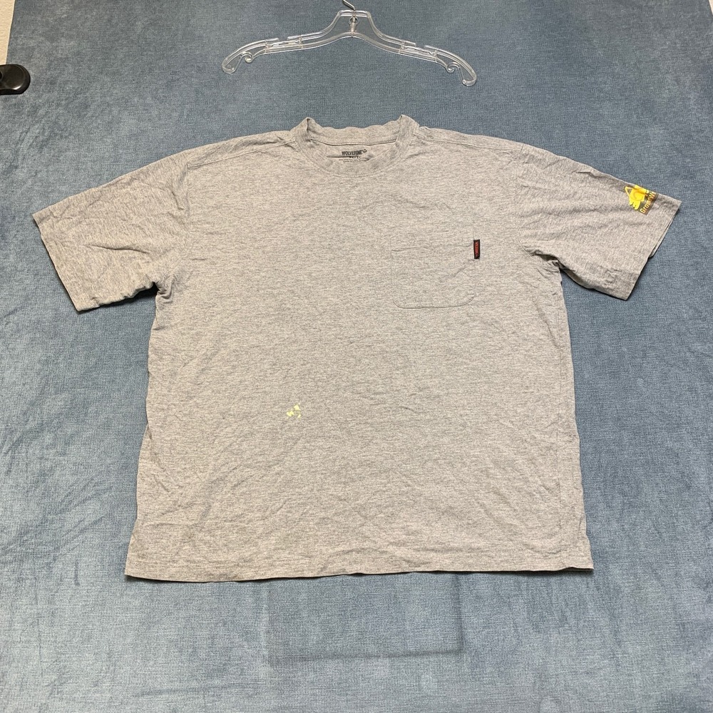Wolverine T Shirt Mens XL Heather Gray Cotton Crew Neck Chest Pocket Summer